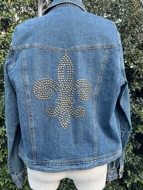Vintage Y2K Will Smith Stretch Fleur Studded Blue Denim Jean Jacket Bling